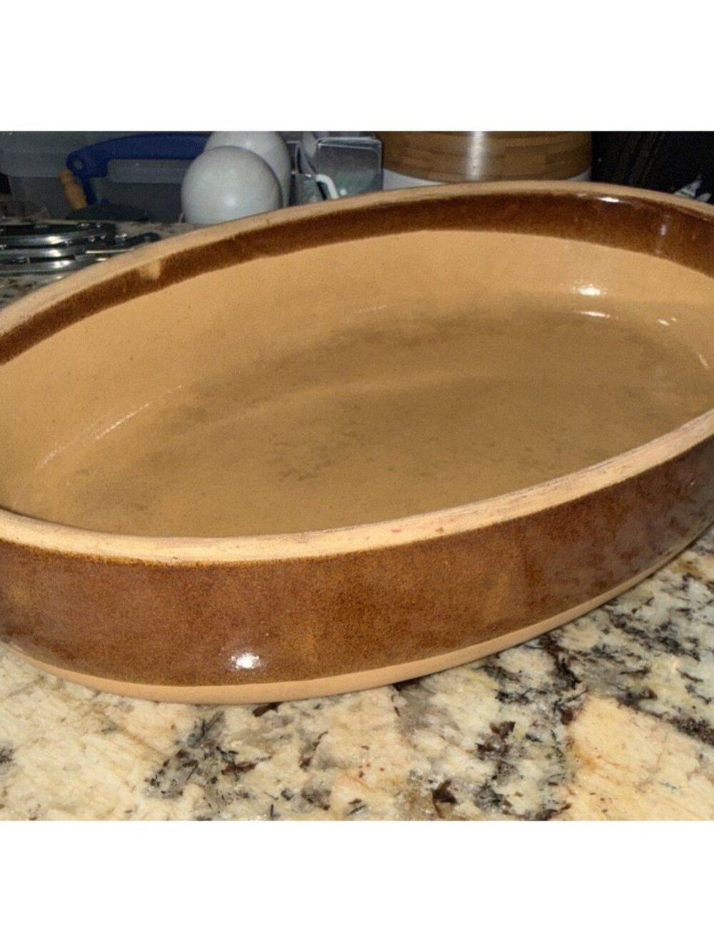 French Pottery Vintage Gratin Dish Oval Brown Stoneware Terrine Baking